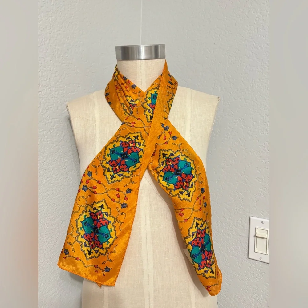 100% Silk Elaine Gold Scarf Approx 50”x10”